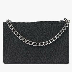 Michael Kors MK Fanny Pack Belt With Pull Chain, Black/Grey, LARGE